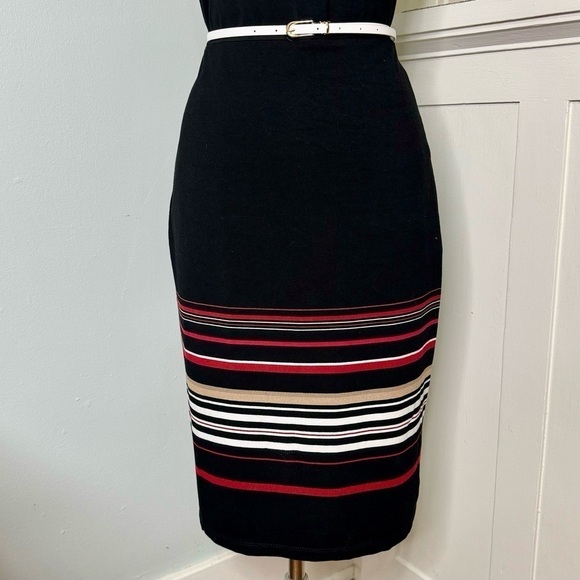 White House Black Market Striped Slimming Sheath Dress Leather Trim 6 Small - Picture 5 of 11
